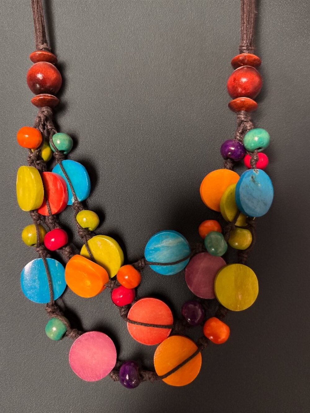 Round, colorful beaded necklace